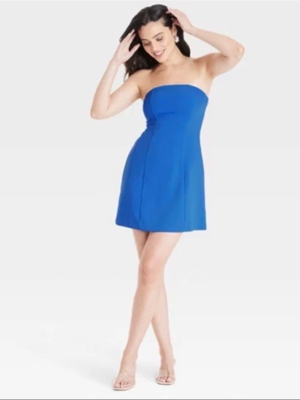 Strapless Blue A line Mini Dress